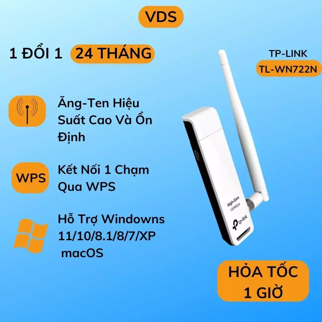 USB WiFi TP LINK tốc độ cao Chuẩn N 150Mbps - usb thu sóng wifi cho laptop PC máy bàn - TPLink TL-WN722N
