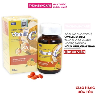 Viên uống sáng da Vitamin C TSC Group có kẽm, giúp trắng da, ngừa mụn, tăng cường sức đề kháng - Hộp 60 viên