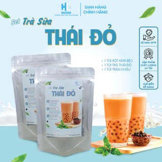 Sét trà sữa Thái Đỏ trân châu đen siêu ngon đậm vị 8-10ly, sét nguyên liệu Hucha