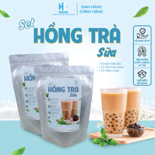 Sét Hồng Trà sữa trân châu đen siêu ngon đậm vị béo ngậy 8-10 ly, sét nguyên liệu Hucha