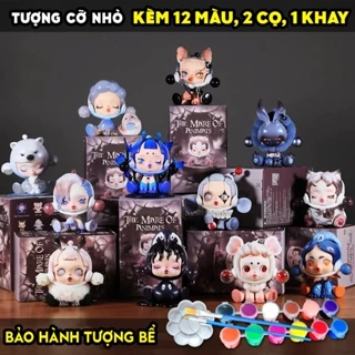 Tượng tô màu, SET 14 TƯỢNG SKULLPANDA HÓA THÚ 3D, size S, KÈM 12 MÀU 2 CỌ 1 KHAY, tô tượng thạch cao