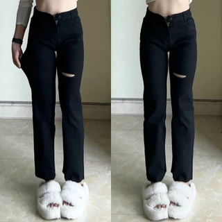 (Chất Đẹp ) Quần jeans ống đứng rách ngang đùi1 phải Yến Tee,Quần che khuyết diểm rách nhỏ cá tính