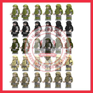 Army minifigures Accessory bộ phụ kiện trang bị lính : áo chống đạn giáp gối mũ balo tai nghe thắt lưng mặt nạ quân dụng