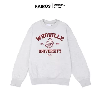 Áo sweater nỉ bông Kairos Whoville University màu XÁM form rộng dài tay