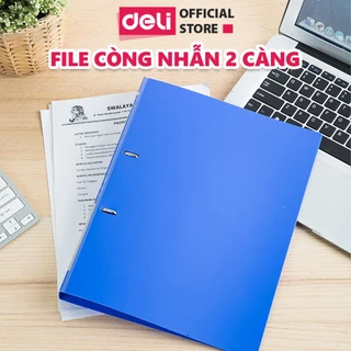 File còng nhẫn 2 càng A4 Del màu xanh dương, bìa đựng tài liệu hồ sơ học sinh văn phòng, nhỏ gọn, tiện lợi