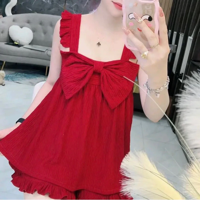 Đồ bộ mặc nhà tay cánh tiên có nơ size 40-70kg