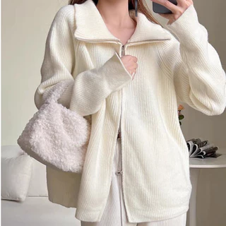 Áo khoác len cardigan , áo khoác len nữ cổ bẻ 2 kiểu phối khoá đôi vải len dệt QCCC Loại 1 mềm mịn phong cách hàn quốc