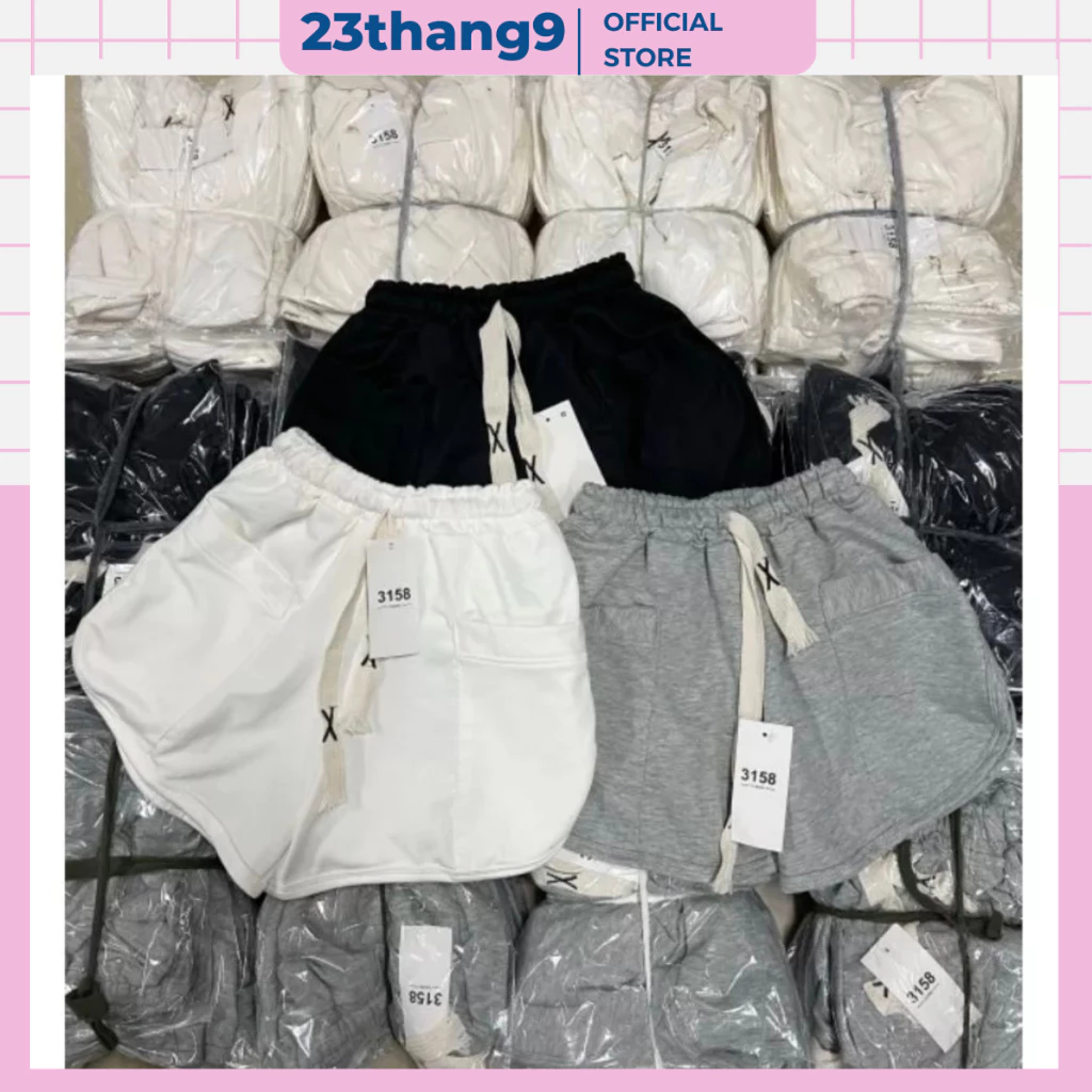 Quần short nữ, quần sooc đùi nữ cạp chun co giãn túi trước dây chữ x chất liệu da cá mặc ở nhà thoáng mát Q139