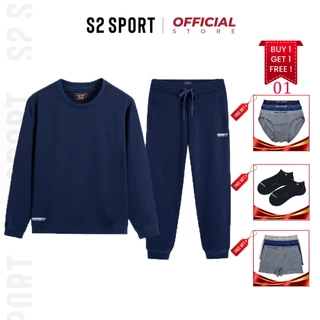 Đồ bộ nỉ nam S2 SPORT  áo sweater cotton USA cổ tròn dài tay in chữ mặc nhà quần jogger cạp chun thể thao SBN01A