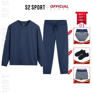 Bộ quần áo nỉ nam trơn S2 SPORT SBNF05 áo sweater thu đông cotton USA thêu hình nổi phối quần jogger cạp chun ống suông