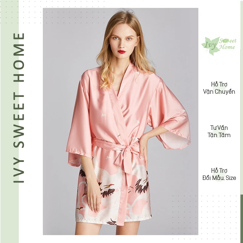 Áo Kimono Ngủ Lụa 🌸 Yukata Mặc Nhà 🌸 Áo Choàng Tắm IVY242