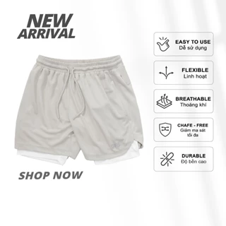 Quần short thể thao DEFOXX SPORT 2 lớp, màu xám 230747 foxxmen