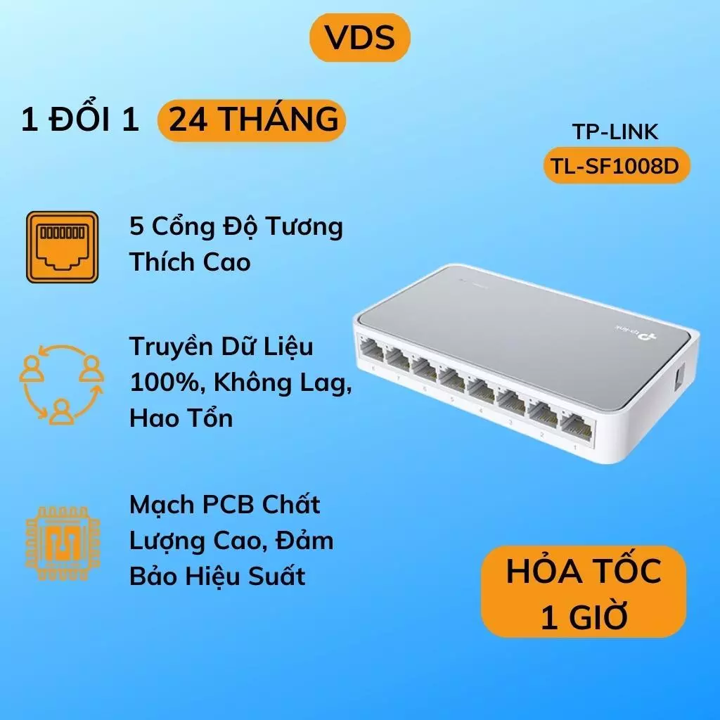 Bộ chia mạng switch TP-Link TL-SF1008D 8 cổng chia tín hiệu lan TPLink 8 Ports 10/100Mbps - VDS Shop