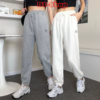 Quần sweatpants nỉ nam nữ Basic Streetwear ống rộng Thêu Mặt Cười thoáng mát vải thấm hút mồ hôi Unisex - dt_shop