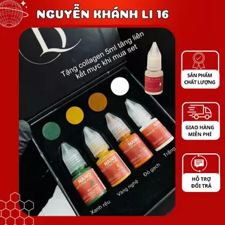 Mực phun xăm mày lọ 5 ml set 4 chai tặng 1 collagen chính hãng, mực phun xăm hữu cơ chuyên xử lí chân mày