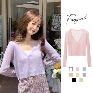 Áo khoác cardigan mỏng dệt kim dài tay cổ V forgirl kiểu dáng croptop FG094