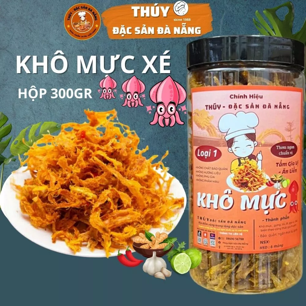 Mực Xé Tẩm Gia Vị Hộp 300gr Đặc Sản Đà Nẵng Làm Quà Ngon Nhà Thúy Đặc Sản Đà Nẵng