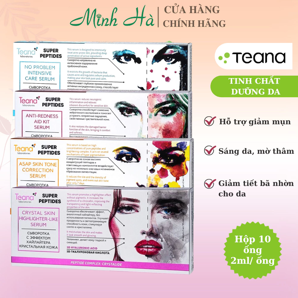 Serum Teana Super Peptides hộp 10 ống hỗ trợ giảm mụn và phục hồi da