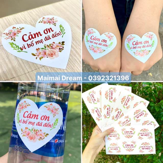 Set 30 stickers dán “Cảm ơn vì bố mẹ đã đến”, stickers dán chai nước họp phụ huynh học sinh