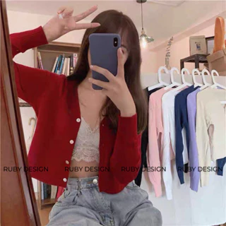 Áo khoác len nữ , áo khoác nữ cardigan dệt kim mỏng 4 cúc xinh xắn phong cách Hàn quốc màu đen trắng đỏ kem hồng - RUBY