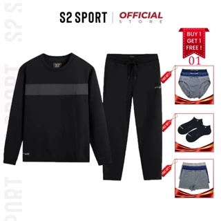 Bộ quần áo nỉ nam S2 SPORT SBNF04 áo sweater cotton USA CCBLUE cổ tròn dài tay phối quần jogger cạp chun ống suông