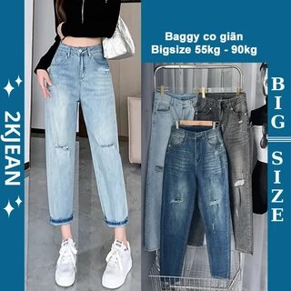 Quần Baggy jean nữ Rách co giãn bigsize 55kg-90kg hàng VNXK thời trang bigsize 2KJean