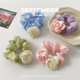 Dây Buộc Tóc, Dây Cột Tóc Nhiều Màu Sắc Đính Hoa Trà - SEPTEMBER Accessories