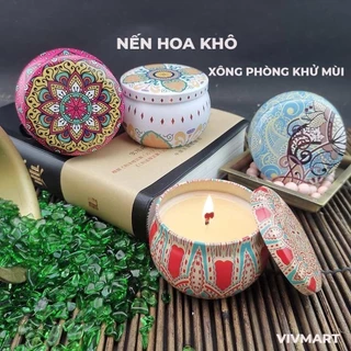 Nến Hoa Khô Xông Phòng Khử Mùi, Trang Trí Decor, Mùi Hương Tự Nhiên Vỏ Hộp Thiếc