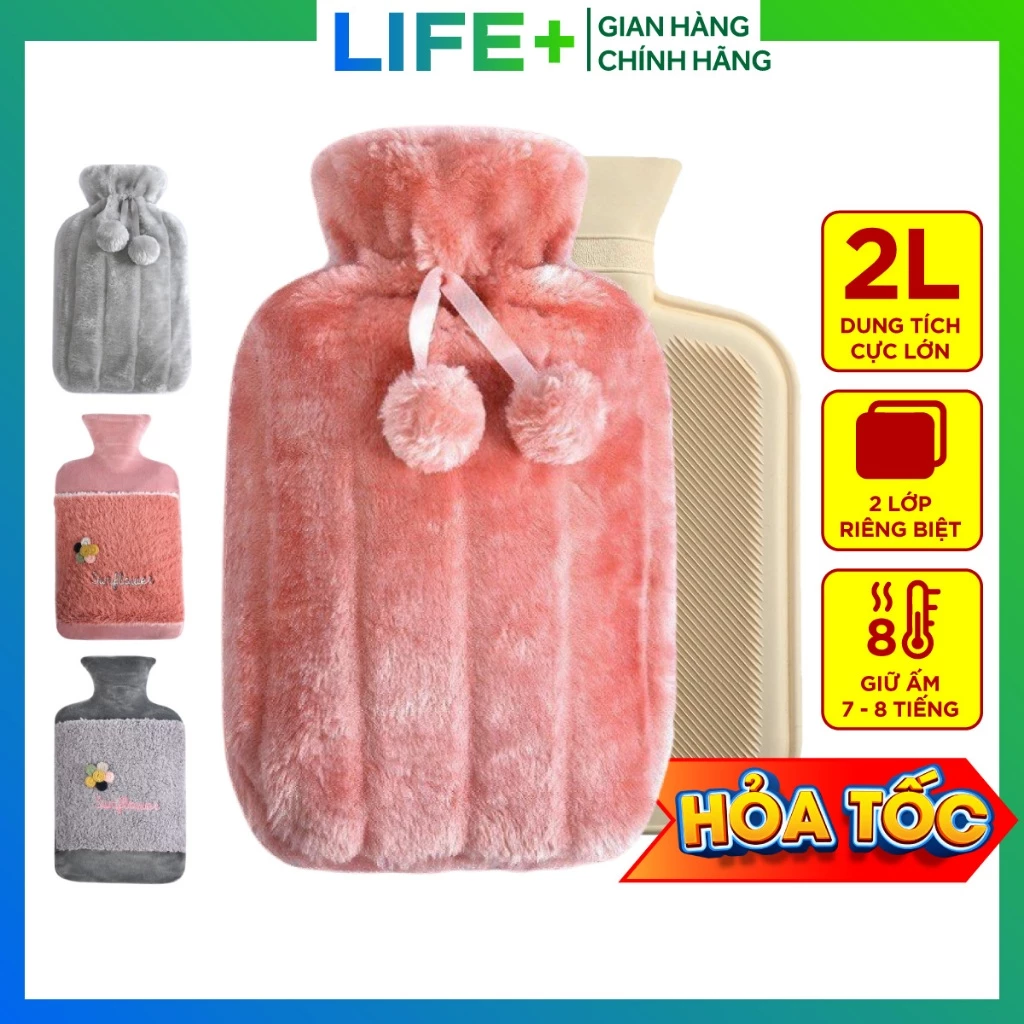 Túi chườm bụng kinh túi giữ nhiệt bằng nhung 2 lớp size to 2L, quà tặng túi sưởi giữ nhiệt giữ ấm giảm đau(CÓ BẢO HÀNH)