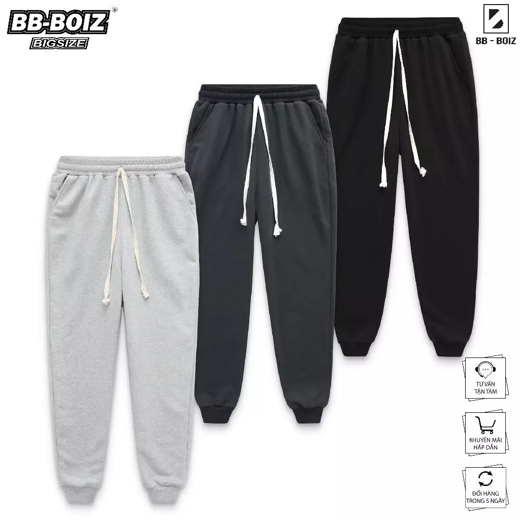 [BigSize] Quần Nỉ Jogger Nam BB-Boiz Form BigSize 90kg - 130kg | Trơn