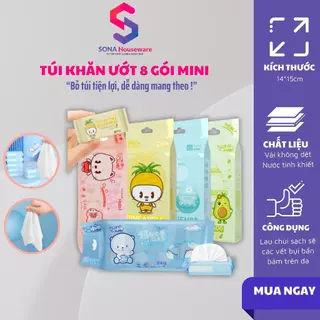 Khăn ướt mini túi 8 gói bé Sonahouse nước tinh khiết an toàn làn da bỏ túi tiện lợi