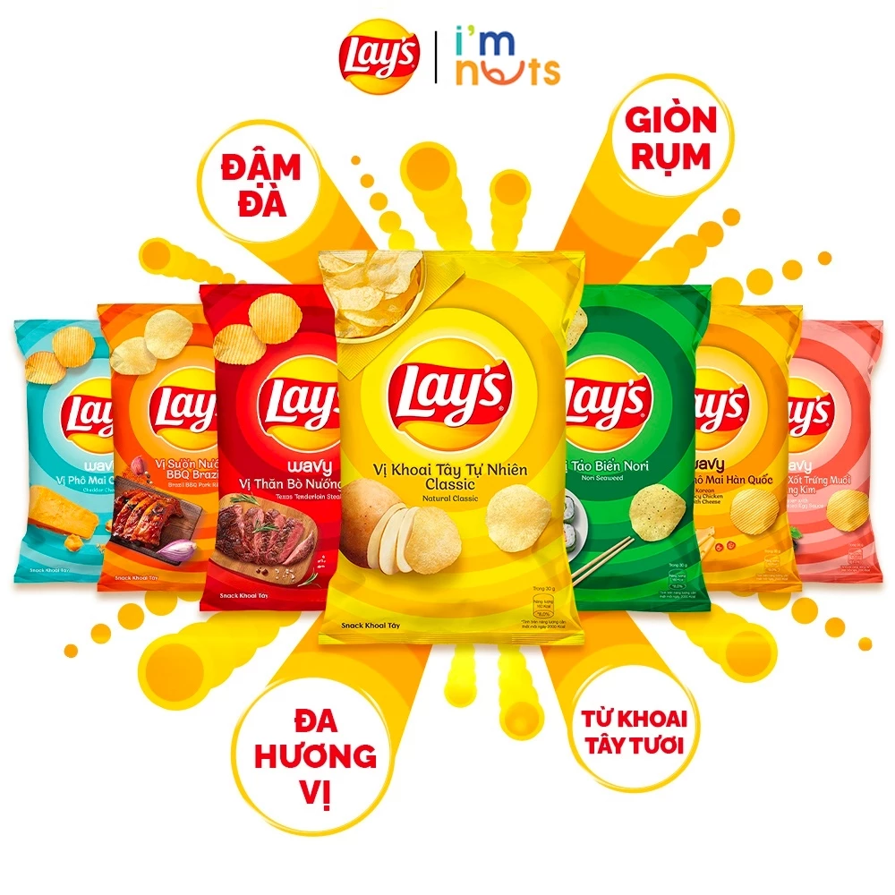 Combo 5 Gói Snack Khoai Tây Lays Đủ Vị Gói Nhỏ Và Gói Lớn