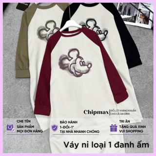 Đầm Bầu Thu Đông Chipmax Váy Bầu Nỉ Da Cá Dáng Suông Dài Tay Phối Màu In Họa Tiết Cao Cấp Mềm Mịn Ấm Áp Cho Mẹ Bầu - VB9