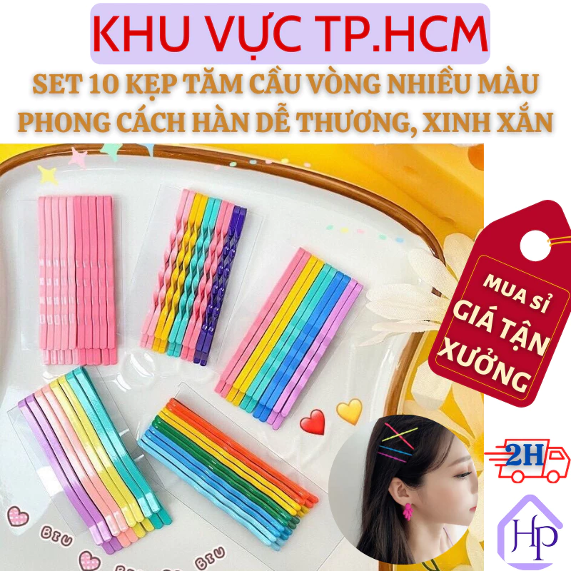 [Sỉ Siêu Rẻ] Set 10 Kẹp Tăm Cầu Vòng Nhiều Màu, Kẹp Tóc Phong Cách Hàn Quốc Siêu Xinh Chất Liệu Hợp Kim Sơn Tĩnh Điện