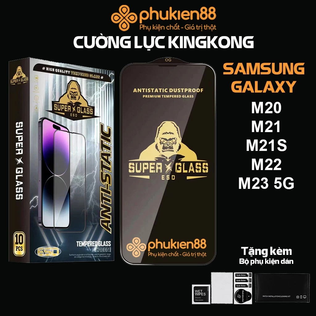 Kính cường lực Samsung Galaxy M20 M21 M21s M22 M23 5G, Super Kingkong ESD full màn, Miếng dán bảo vệ toàn màn hình