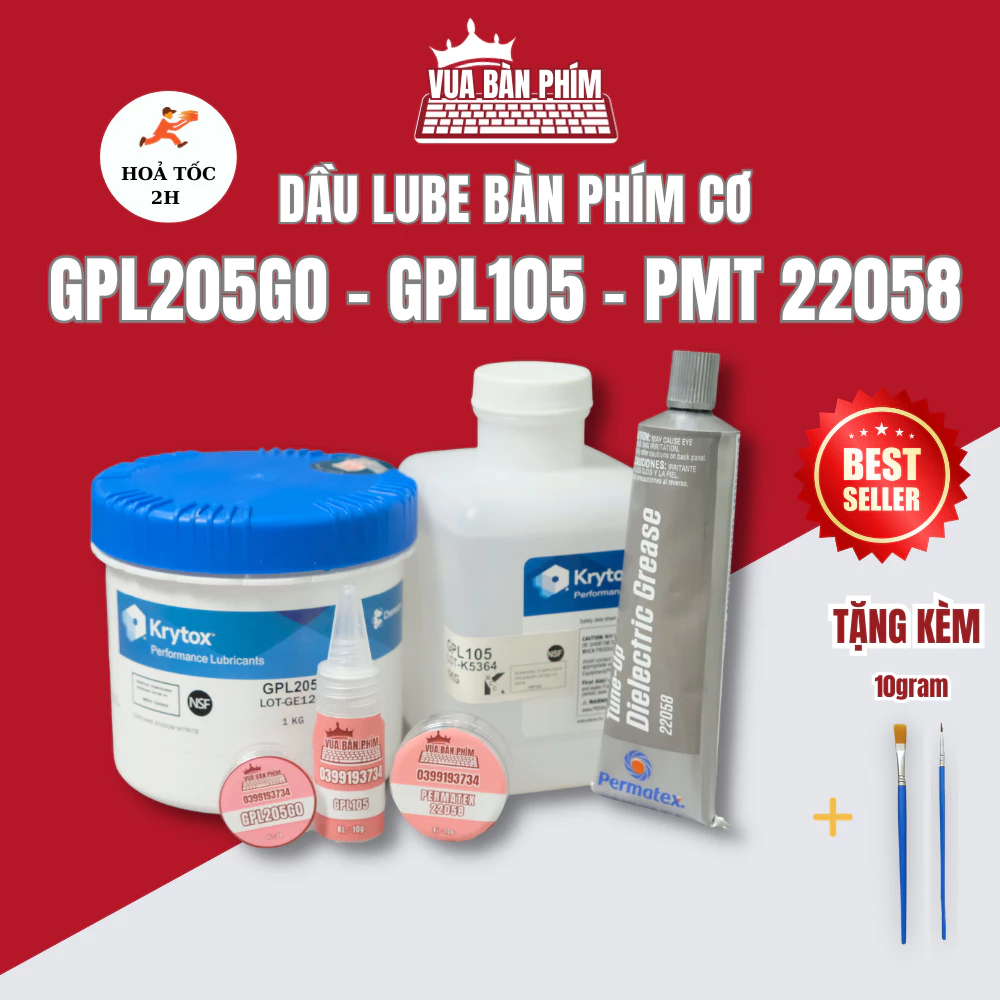 Dầu lube, mỡ lube Krytox GPL105, GPL205g0, Permatex 22058 chuyên dụng bôi trơn switch và stab bàn phím cơ