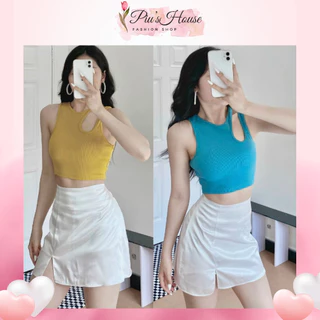 Áo Croptop Ba Lỗ Nữ Ôm Body Ao Khoét Vai Basic Thun Gân Cao Cấp Dễ Phối Đồ