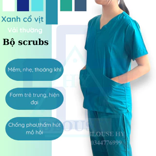 Đồng phục Spa, điều dưỡng, nha khoa, dược sĩ, bộ scrubs cổ tim nam nữ Vải thường Màu Xanh Cổ Vịt