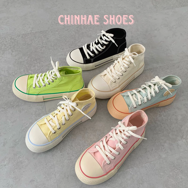 Giày thể thao vải canvas cổ cao thoáng khí nhiều màu sắc tăng chiều cao chống trơn trượt thời trang dành cho nữ G003