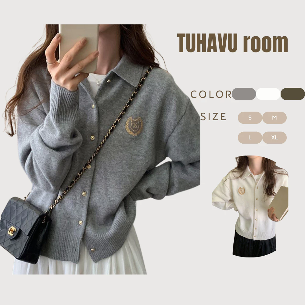 Áo khoác cardigan len cổ bẻ phong cách trẻ trung