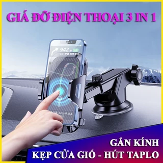 GIÁ ĐỠ ĐIỆN THOẠI 3 IN 1 GẮN KÍNH Ô TÔ, HÚT TAPLO VÀ KẸP CỬA GIÓ ĐIỀU HÒA