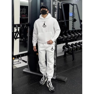 Sét Bộ Đồ Nỉ Hoodie Nam In Logo Và Chữ Nhỏ Đen Trắng Phong Cách Thể Thao Trẻ Trung Chất Liệu Nỉ Ngoại Dày Dặn Ấm Áp