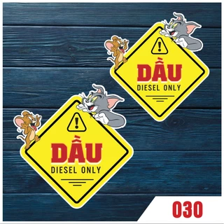 Combo 2 miếng tem sticker decal dán nắp đổ dầu diesel xăng A95 MÈO CHUỘT cảnh báo an toàn xe hơi, KT: 12 x 12cm [Mã: 30]