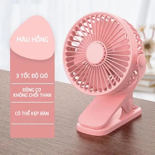 Quạt mini kẹp để bàn HAKI kèm sạc tích điện không chổi than chạy cực êm nhiều màu sắc DN036