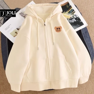 Áo Hoodie Zip, Áo Khoác Nam Nữ Unisex By JOLI Mã Cute Bear Chất Nỉ Bông Form Rộng Mũ 2 Lớp