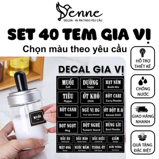 Combo 40 tem dán gia vị chữ trắng đen, tem dán dùng cho các loại chai lọ gia vị nhà bếp đơn giản tiên dụng