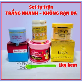 Combo trắng da Bạch Ngọc Liên Livy kết hợp body serum Alpha3 Arbutin trắng cấp tốc cho da đen chai lì bộ tự trộn 1kg kem