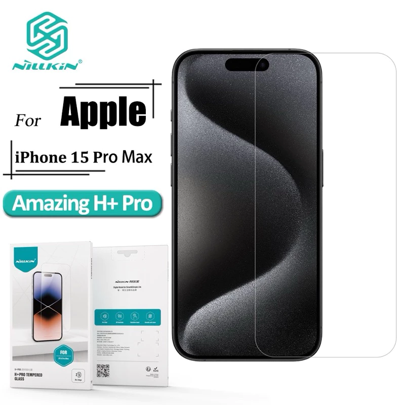 Kính cường lực NILLKIN H+ PRO trong suốt siêu mỏng 0.2mm không viền Iphone 15 Pro,15 Pro Max,15 Plus,15 chính hãng