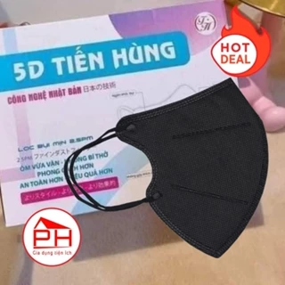 (CHÍNH HÃNG) Hộp 100 Khẩu trang 5D Mask Tiến Hùng (Màu đen) 3 lớp kháng khuẩn lọc bụi mịn công nghệ Nhật Bản