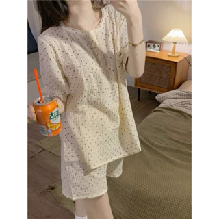 [SẴN] BN29_ Bộ ngủ pijama dáng babydoll ngắn tay họa tiết chấm bi dễ thương Hàn Quốc